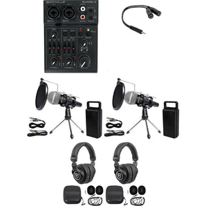 Rockville 2-Person Podcast Podcasting Recording Kit w/Mics+Stands+Headphones