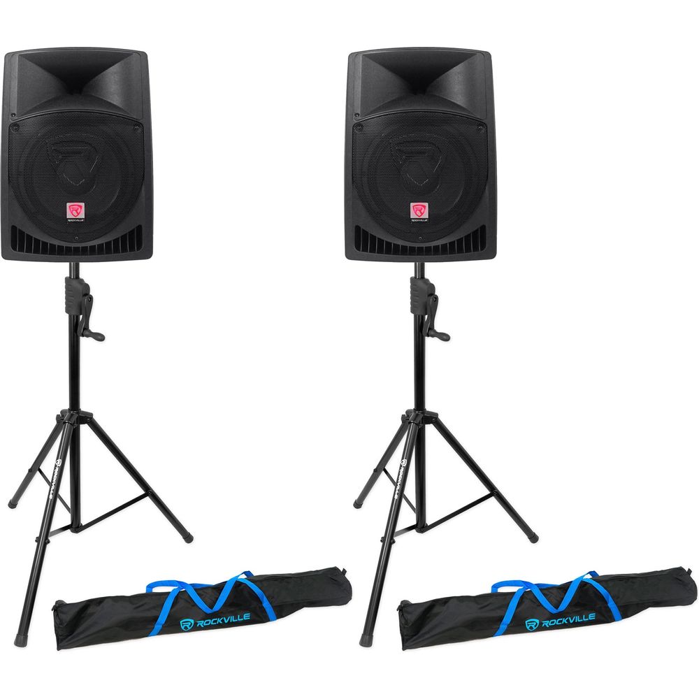 (2) RPG12 12" Powered 800W DJ PA Speakers+Crank-Up Speaker Stands