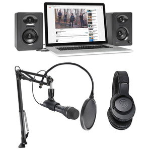 Audio Technica Gaming Twitch Live Steam Mic+Headphones+Boom+Pop Filter+Monitors