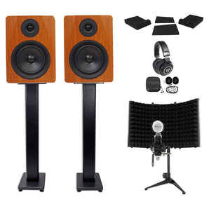 (2) APM6C 6.5" 350w Studio Monitors+36" Stands+Pads+Headphones+Mic+Shield