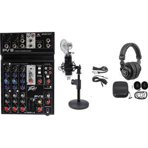 Podcasting Podcast Recording Bundle w/Peavey Mixer+Headphones+Mic+Stand