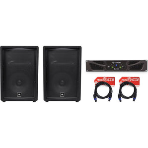 (2) JBL Pro JRX212 12" 2000w 8 Ohm PA/DJ Speakers+Crown Power Amplifier+Cables
