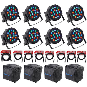 (8) Rockville RockPAR50 LED RGB Par Can DJ/Club DMX Wash Lights+Cables+Bags