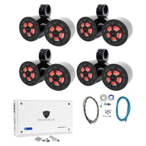 (4) RKL65MBW Dual 6.5" Marine Wakeboard LED Speakers+Amplifier+Wires
