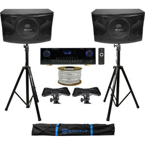 2 Rockville KPS12 12" Karaoke Vocal Speakers+Singmix 2 Bluetooth Amplifier Mixer