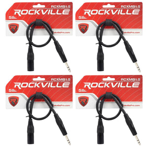 4 Rockville RCXMB1.5B Black 1.5' Male REAN XLR to 1/4'' TRS Balanced Cables