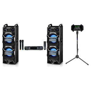 Rockville Bluetooth Karaoke Machine System+(2) Dual 10" LED Speakers+Wireless Mics