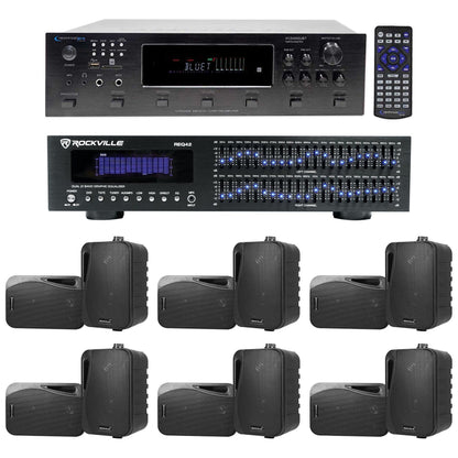 6-Zone Receiver with (6) Pairs of Black 4" Indoor/Outdoor Speakers, Commercial Package