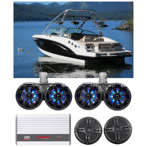 (2) KICKER 45KMTDC65 Dual 6.5" LED Wakeboard Tower+(2) Marine Speakers+Amplifier
