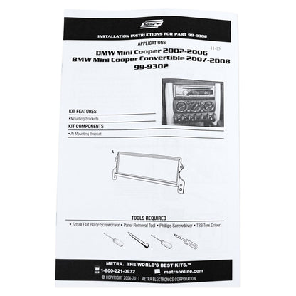 Metra 99-9302 In-Dash Install Car Mounting for 02-06 Mini Cooper/Cooper S/Conv