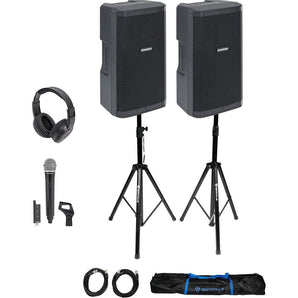 (2) Samson RS110A 10" Active DJ PA Speakers w/Bluetooth+Mic+Stands+Headphones