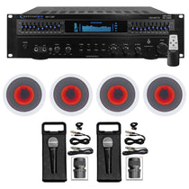 1500w Home Karaoke Machine System Bundle with (4) 6.5" LED Ceiling Speakers