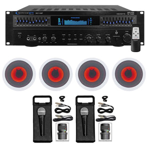 Technical Pro 1500w Home Karaoke Machine System Bundle with (4) 6.5" LED Ceiling Speakers