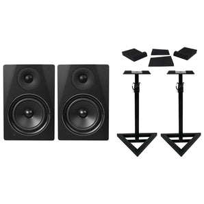 2) Rockville DPM6B Dual Powered 6.5" 420 Watt Active Studio Monitors+Stands+Pads