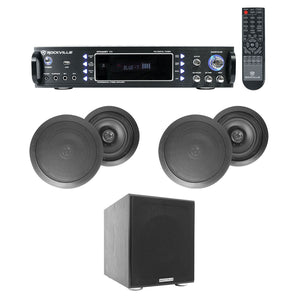 RPA60BT Home Theater Bluetooth Receiver+ (4) Black In-Ceiling Speakers+Sub