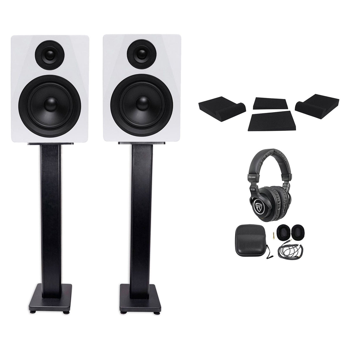 DPM5W 5.25" Monitors 2-Pack + 36" Stands + Pads + PRO-M50 Headphones Bundle