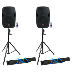 (2) Rockville BPA10 10" Powered 400 Watt DJ PA Speakers+Crank-Up Speaker Stands