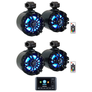 Memphis SMC3 Multi-Zone Marine Bluetooth Receiver+Black Wakeboard LED Speakers