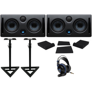 (2) Presonus ERIS E44 85w Active Dual 4" Studio Monitors+Headphones+Stands+Pads