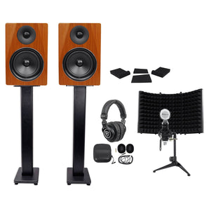 2) Rockville DPM6C 6.5" 420w Active Studio Monitors+Stands+Headphones+Mic and Shield
