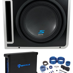 Alpine S-SB12V 12" 600w Subwoofer+Ported Sub Enclosure Box+Mono Amplifier+Wires