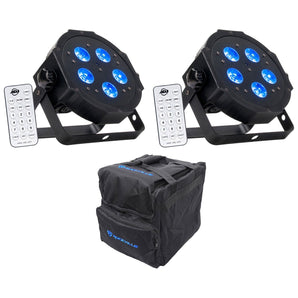 (2) American DJ ADJ MEGA HEX PAR Can RGBWA+UV Slim LED Wash Light Up-Lights+Bag