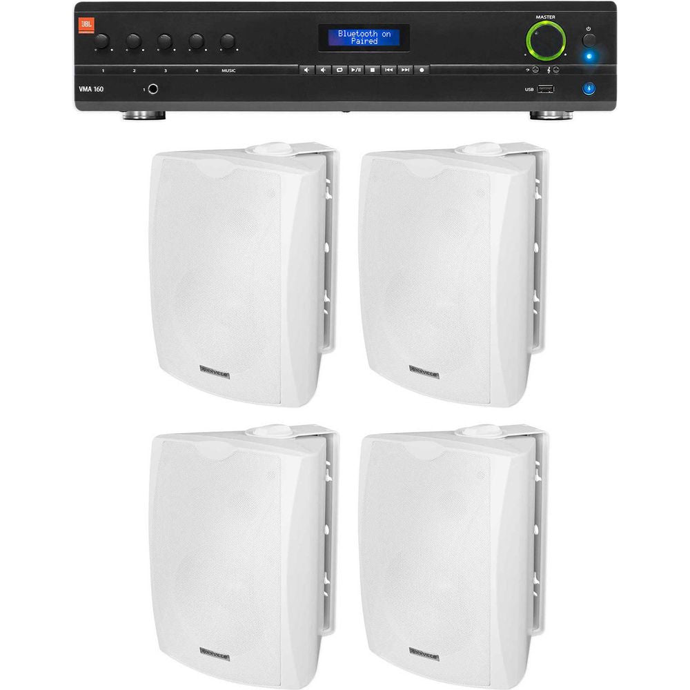 VMA160 Amplifier + 4 6.5" White Indoor/Outdoor Speakers