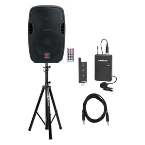 Rockville BPA10 10" Powered Active DJ PA Speaker w/ Samson Lavalier Microphone