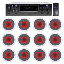 H12X500UBT 6-Zone Receiver + (12) 6.5 In Ceiling Speakers With Red LED