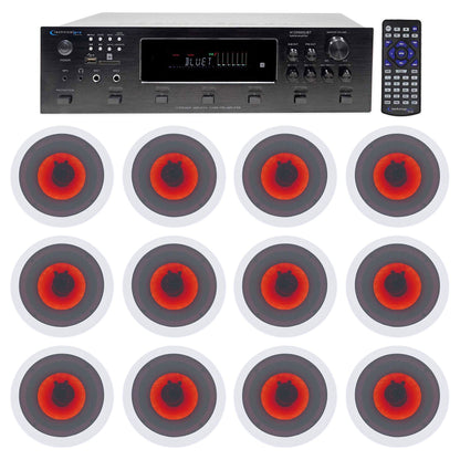 H12X500UBT 6-Zone Receiver + (12) 6.5 In Ceiling Speakers With Red LED