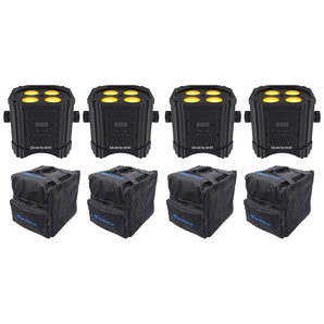 (4) Chauvet DJ Ezlink Par Q4 BT Wireless Rechargeable Bluetooth Wash Lights+Bags