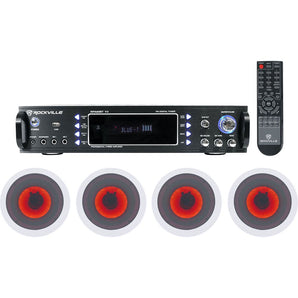 Rockville 1000w Home Theater Bluetooth Receiver+(4) In-Ceiling 6.5" LED Speakers