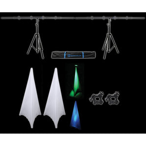 2) Rockville Tripod Pole-Mount Stands+Lighting Cross Bar+White Scrim Cloth Cover