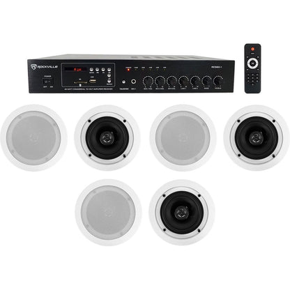 Home Audio Receiver+(6) 5.25" White Ceiling Speakers For Bedroom/Living Room
