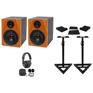 Rockville DPM5C 5.25" 300w Dual Powered Studio Monitors+Stands+Pads+Headphones