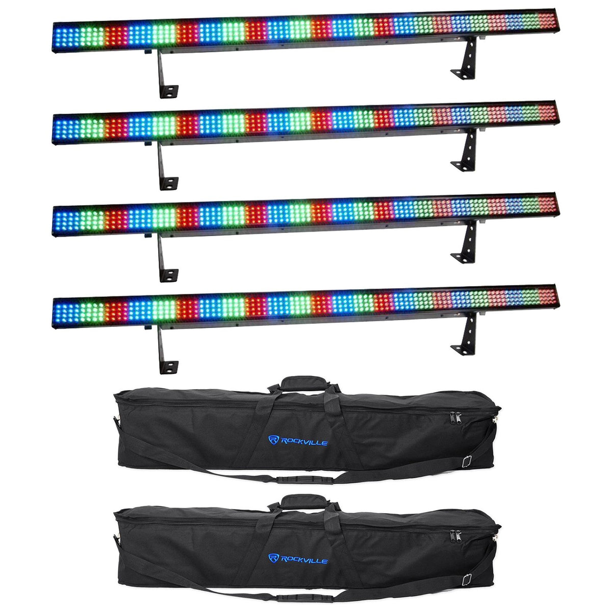 (4) COLORSTRIP 4-Ch. DMX Multi-Color DJ Light Bars+Carry Cases