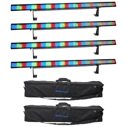 (4) COLORSTRIP 4-Ch. DMX Multi-Color DJ Light Bars+Carry Cases