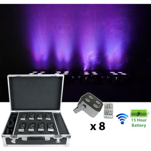 Rockville MINI RF4 CHARGE PACKAGE 8 Battery DJ Lights+Case+Remotes+Wireless DMX