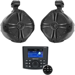 Rockville RGHR45 4 Zone Marine Receiver w/Bluetooth+(2) 8" Black Tower Speakers