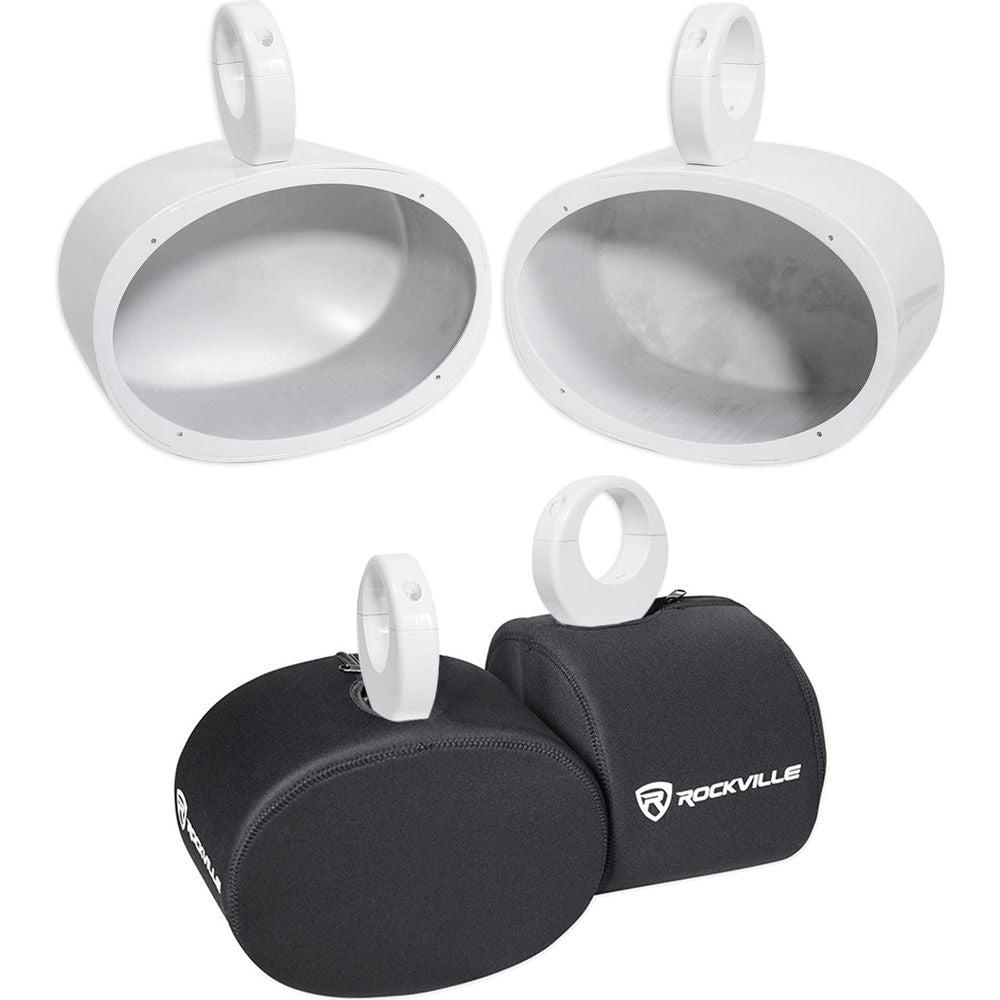 MAC69W 6x9" White Aluminum Wakeboard Tower Speaker Pods + Covers
