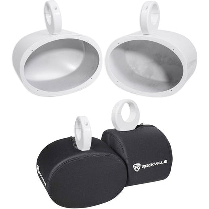 MAC69W 6x9" White Aluminum Wakeboard Tower Speaker Pods + Covers