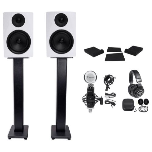 APM6W 6.5" 350W Powered Studio Monitors+Stands+Pads+Headphones+Mic