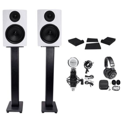 APM6W 6.5" 350W Powered Studio Monitors+Stands+Pads+Headphones+Mic