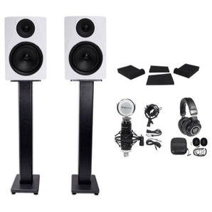 (2) Rockville APM6W 6.5" 350w Powered Studio Monitors+Stands+Pads+Headphones+Mic