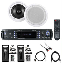 Karaoke Bluetooth Amp/Mixer+(2) 8" Ceiling Speakers+(2) Microphones