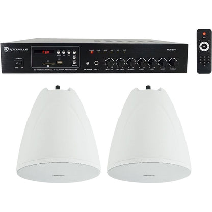 Commercial Amplifier + (2) White 6.5" Pendant Speakers