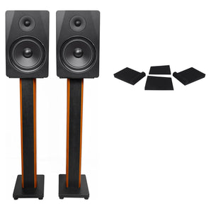 2) Rockville DPM8B Dual 8" 600 Watt Active Studio Monitors+36" Stands+Pads