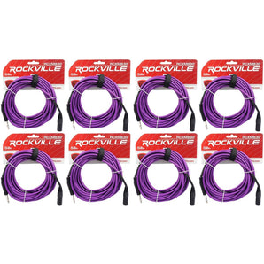 8 Rockville RCXMB30-P Purple 30' Male REAN XLR to 1/4'' TRS Balanced Cables