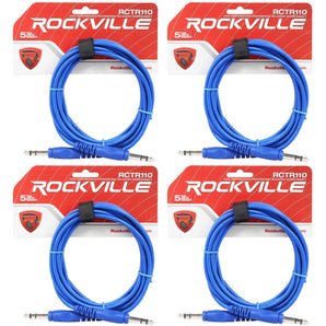 4 Rockville RCTR110BL Blue 10' 1/4'' TRS to 1/4'' TRS  Cable 100% Copper