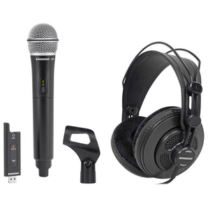 SAMSON Wireless USB Podcast Podcasting Recording Microphone+Mic Clip+Headphones